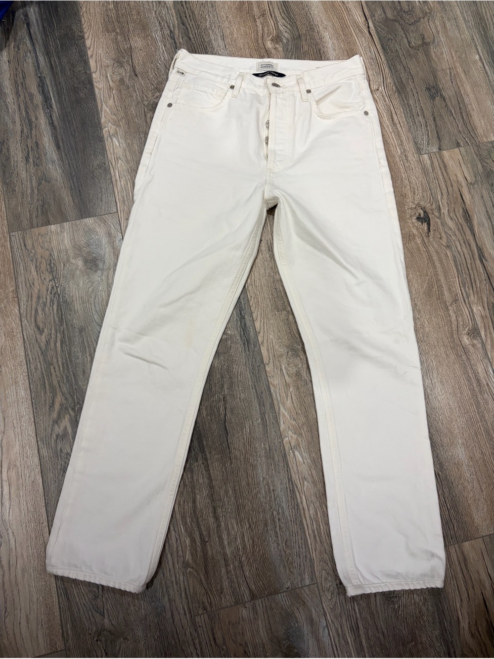 Citizens of Humanity White Denim Jeans with Silver Button